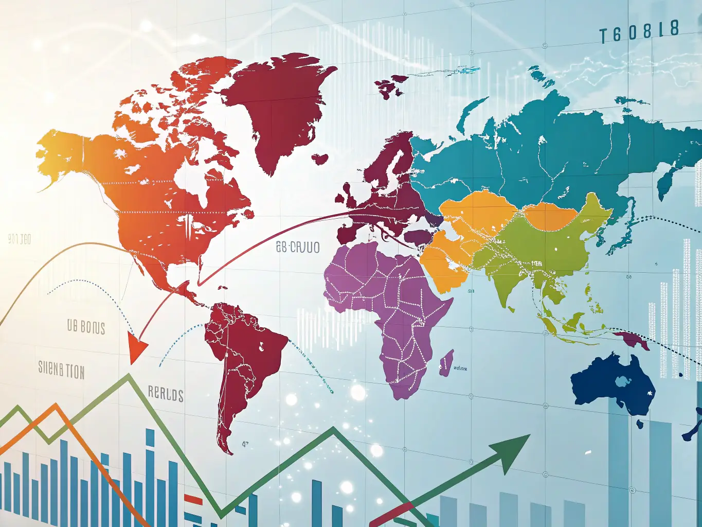 An image depicting a globe with economic charts and graphs overlaid, symbolizing the interconnectedness of the global economy.