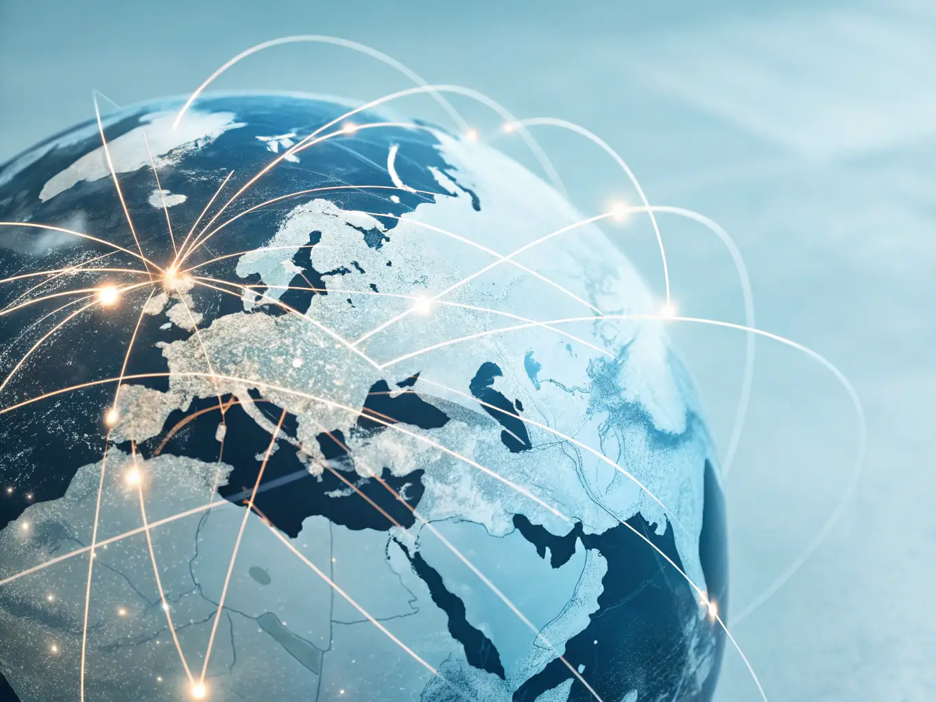 A visually compelling image depicting a world map with interconnected nodes, symbolizing global connectivity and the diverse range of issues covered by The Global Village Report's podcasts.
