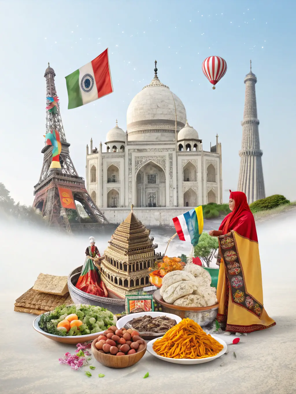 A compelling image representing cultural diversity, such as a collage of people from different countries or a vibrant cultural festival, used to showcase the cultural podcasts on The Global Village Report.